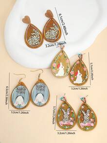 一对可爱的卡通水滴形耳环，心形兔子，豹纹兔子，印有精致花环的复活节亚克力耳环，是节日和派对的完美饰品，优雅时尚，在欧美地区广受欢迎。 - 彩色 - 查看 2