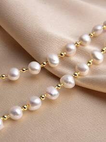 1pc 18K Gold Plated Natural Freshwater Pearl Necklace, Gift For Women, Mother's Day, Valentine's Day, Birthday, Wedding, Bride - White - View 2