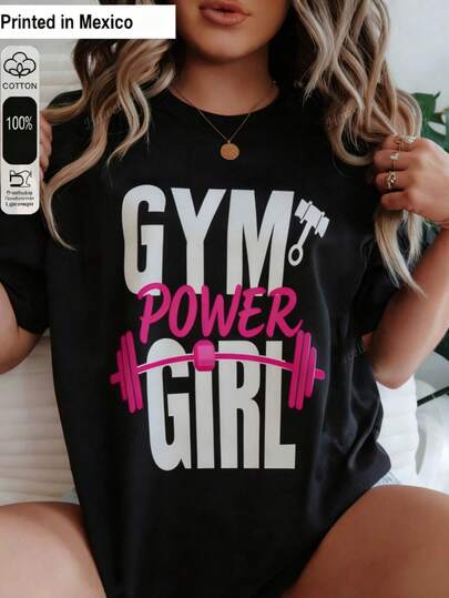 1 camiseta unisex estampada de corte holgadoModern Minimalist style GYM attitude GIRL dumbbellAdecuado para ocasiones como las vacaciones de verano, Halloween y el Día de la Independencia de México.