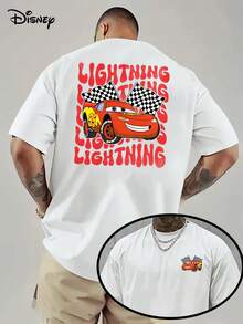 Disney Authorized-Men's Cotton Short-Sleeved T-Shirt, Genuine Authorized 1 Disney Car Lightning McQueen Short Sleeve, Disney Pixar Car Role, Fashion Cartoon T-Shirt Short Sleeve Design, Disney Cartoon Short Sleeve, Disney Men's Short Sleeve, Modern Style. - trắng - Xem 1