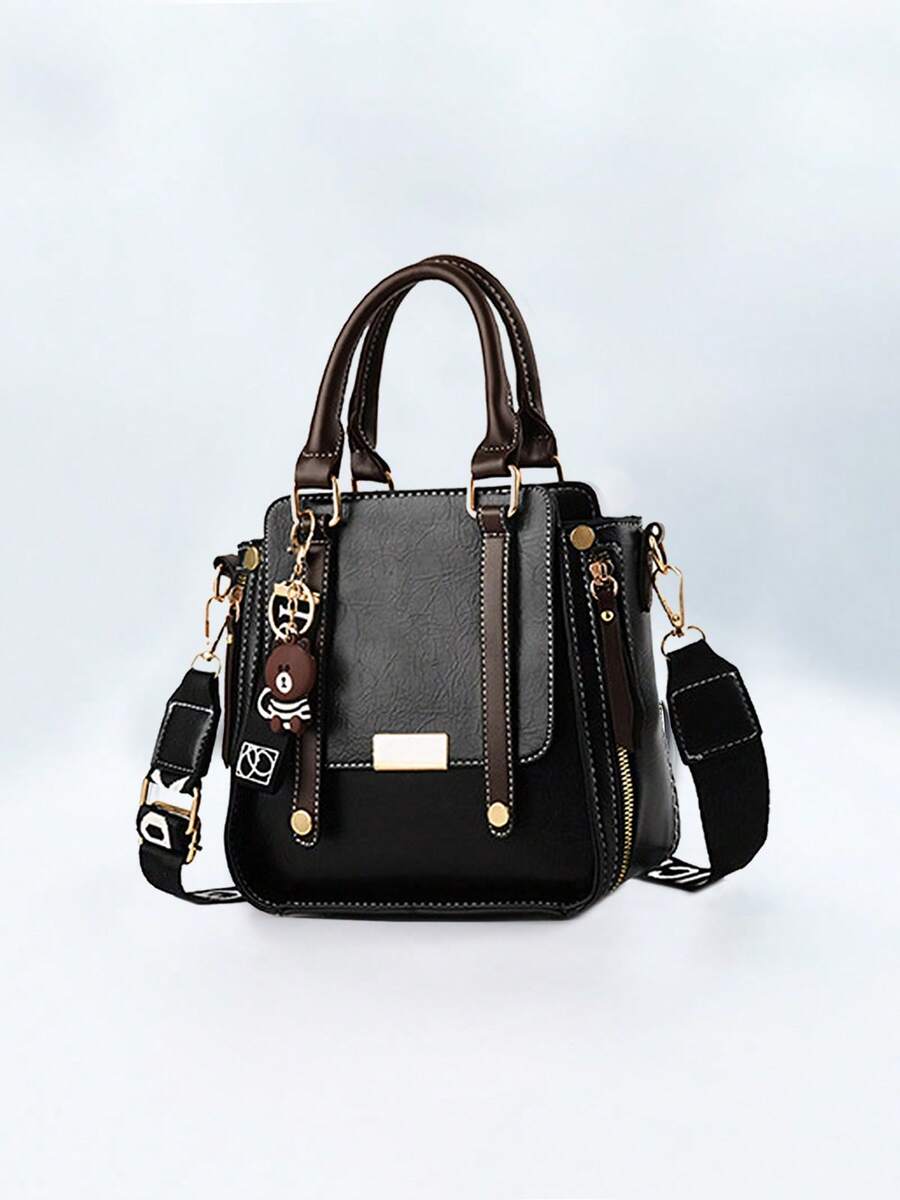 Women Fashion Handbags Top Handle Shoulder Bag Wallet Classic Vintage PU Leather Shoulder Bag Casual Crossbody Bags For Valentine's Day Use - 黑色 - 查看 1
