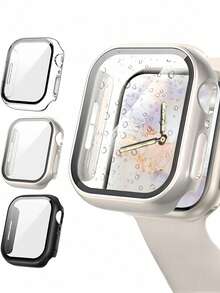 3 Packs 3 IN 1 Tempered Glass Film Hard PC Bumper Case For Apple Watch Series 11 10 9 8 7 6 5 4, 40mm/41mm/42mm/44mm/45mm/46mm/49mm Compatible With IWatch Screen Protector Protector Case Face Cover, For Women Men, Ultra-Thin Guard,Clear/Black/Rose Gold - Black+Starlight+Transparent - View 20