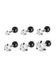 Toppiercing 1 pieza Pendiente de cartílago de acero inoxidable con circonita micro-incrustada de estilo clásico y de moda - Negro - Ver 1