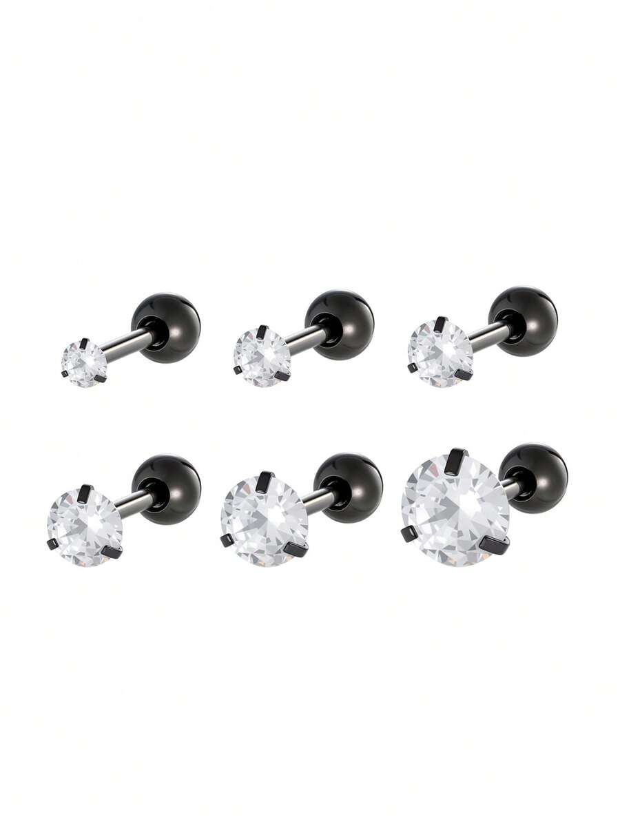 Toppiercing 1 pieza Pendiente de cartílago de acero inoxidable con circonita micro-incrustada de estilo clásico y de moda - Negro - Ver 1