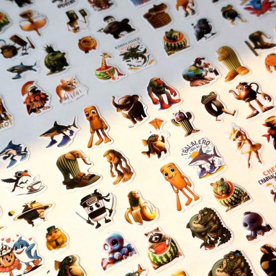 20张/套 山海京 咚咚咚咚 Sahur 贴纸，意大利风格超现实主义灵感贴纸，中国神话主题贴纸，趣味创意抽象歧义贴纸，泡泡粘贴画 - 彩色 - 查看 1