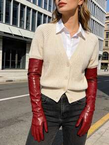 قفازات جلد لامع أسود للنساء بطول 50 سم، مناسبة للأداء على المسرح والتنكر في أعمال الأنمي وجميع المواسم - A - مشاهدة 3