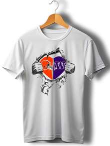 Cleveland Browns Washington Huskies Heart Logo Fan Pride T-Shirt (2) - White - View 1