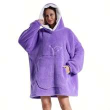 Oversized Kapuzendecke - Unisex Plüsch Lässig Loungewear, Weicher Polyesterstoff, Lange Ärmel und Tasche, Ideal für Paare oder Geschenke, Schwarz - Verschiedenfarbig - Übersicht 7