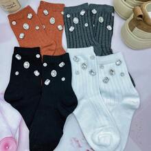 1/2/4 Pairs Women's Rhinestone Shiny Mid-Calf Socks, Cute & Breathable, Casual & Versatile, Comfortable & Durable, Fashionable & Easy To Match, Suitable For Spring & Summer, Lightweight Design, Ideal Gift For Women, Also Perfect For Valentine's Day, Mother's Day, Women's Day And Christmas - Multicolor - View 19