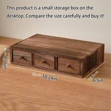 1pc Wooden Desktop Storage Box, Monitor Riser, Jewelry Organizer Box With Drawers, Office Supplies Organizer, Stackable Wooden Shelf - Brown - View 15