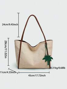 1件装女士秋冬新款大容量撞色单肩托特包，时尚通勤包，适合办公室、学校、休闲场合穿着 - 彩色 - 查看 2