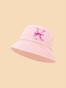 1顶蝴蝶结字母印花儿童渔夫帽，时尚百搭，适合女孩返校、日常佩戴、防晒、节日礼物 - 粉色 - 查看 7