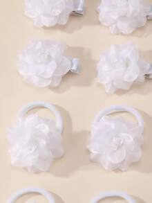 4 pezzi/8 pezzi Set di elastici per capelli, fermagli e accessori per capelli a fiore bianco per ragazze, adatti per decorazione quotidiana e per la stagione dei matrimoni - Bianco - Visualizzare 5