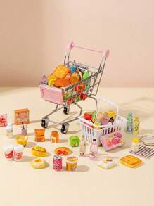 POKOJA LAND Xe đẩy mua sắm mini mô phỏng nhà búp bê, kèm đồ ăn và phụ kiện đồ chơi - Khung 4 bánh chắc chắn, giỏ mua sắm mở và ngăn chứa đồ phía dưới, phối màu (Hồng/Xanh lá cây/Xanh dương), thích hợp cho trò chơi nhập vai, trang trí nhà búp bê và các bữa tiệc theo chủ đề - Tương thích với búp bê và tượng nhỏ - Bao gồm thực phẩm mini và đồ ăn đồ chơi, bánh xe chắc chắn giúp di chuyển dễ dàng, thiết kế nhỏ gọn và tiện dụng khơi gợi trí tưởng tượng khi chơi. - Nhiều màu - Xem 11