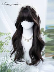 1 Synthetic Heat-Resistant Wig, Black Long Rolled Wig With Bangs, 28 Feet Long, Made Of Fiber, Suitable For Daily Use, Natural Simulation Wig - Black - View 3