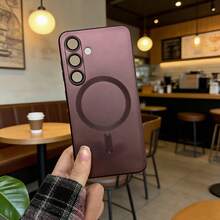 磁吸式 Galaxy A57 A37 A56 A36 A27 A26 A16 A17 A06 A07 S25 FE S26 相容手機殼【內建相機鏡頭保護蓋】超薄柔軟矽膠防震防摔金屬光澤軟殼，適用 S26 Ultra S25 Ultra S24 Ultra - 酒紅色 - 查看 9