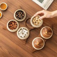 1件复古零食碗，粗陶碗配木盖，分格糖果坚果盘套装，微波炉和洗碗机适用陶瓷碗，适合客厅、茶室、餐厅装饰 - 粗陶+棕色 - 查看 10