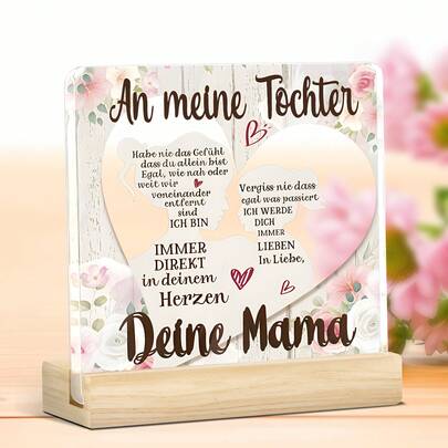 1pc Putuo Decor German Inspirational Quote Acrylic Sign With Wooden Base, No Battery Required, Featherless, For Home & Living Room Decor, Gift For Daughter