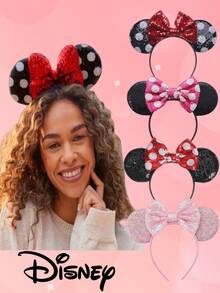 Disney 1pc Series Headband With Soft Bow, Cute Minnie Mouse Ears, Cartoon Decor Hair Accessories Suitable For Daily Wear, Princess Party, Birthday Party, Gift Or Makeup Party, Fashion Hair Accessories For Women, Valentine's Day ,Hair Band Hair Hoop Head Accessories,Disney 1pc Minnie Mouse Ear Sequin Headband - Silver - View 2