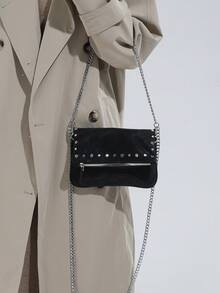 1pc Women's Burgundy Studded Chain Crossbody Bag | Waterproof Multi-Functional Mini Purse | Fashion Holiday Gift Bag For All Seasons - Women's Bags - View 6