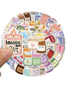 50pcs Colorful Cartoon Aromatherapy Candle Sticker Aesthetic Graffiti Decal For Laptop Luggage Notebook Scrapbook Phone Sticker HD Printing PVC Gift (Not Easy To Fall Off) - 1 Set - View 5