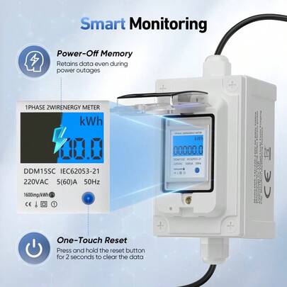 Contatore di energia digitale mobile, misuratore mobile, contatore kWh da esterno con grado di protezione IP67 impermeabile, cavo in gomma portatile