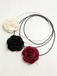 3pcs/Set Elegant Handmade 3D Camellia Flower Necklace, Fabric Floral Choker - Multicolor - View 9