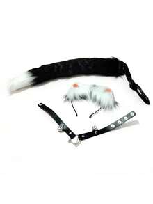 Set de 3 piezas: Diadema con orejas de gato, accesorio de cola de zorro, segundo elemento, orejas de animal, set de cola de animal, collar y pinza para el cabello, adecuado para varios festivales y disfraces de fiesta - Multicolor - Ver 10