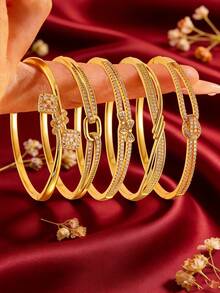 5/1pc Luxury Geometric Copper Bracelet, Versatile Design, Showcases Jewelry Accessorizing Beauty, Exquisite Christmas Gift For Girlfriend - Gold - View 1