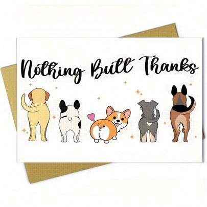 1张图片，可爱狗狗感谢卡，送给朋友的趣味感谢礼物，不含感谢卡送给家人，附信封