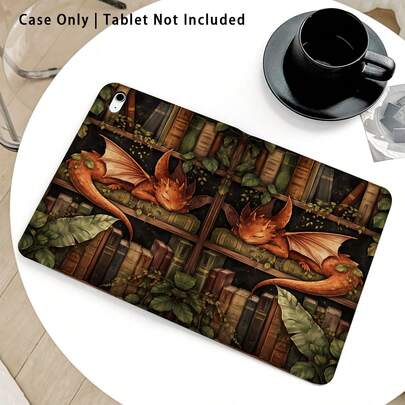 Flip Cover Tablet Protective Case, Dragon Pattern Bookshelf With Green Plants, With Pen Slot, Compatible With Huawei Matepad SE 11in/Matepad Pro 11in/Matepad 11.5in 2026 And More, Honor Pad 8/9/10, Honor GT 11.5inch/X7/X8A/X9/X8Pro/X9Pro/X10 PRO/V9/V8 Pro And More, S11/A11/A11+ And More, Redmi, Apple, OPPO, VIVO And More, Auto Sleep/Wake Function, Suitable For Back To School, Valentine's Day