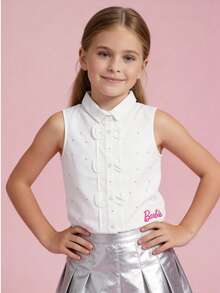 Barbie Blusa Sin Manga con Aplicación de Pedrería - Blanco - Ver 3