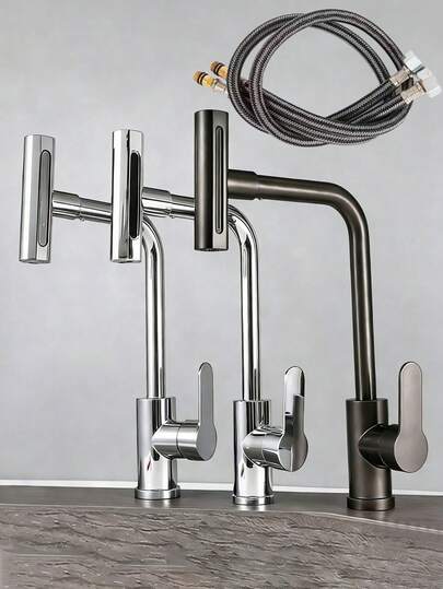 Torneira de cozinha giratória 360° em aço inoxidável com 4 modos de jato, função cascata, saída dupla de água quente e fria, adequada para pia de cozinha residencial, pia de hotel, banheiro de trailer, pia de banheiro moderna, presente ideal para familiares e amigos.