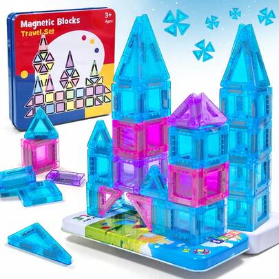 40/68pcs Magnetic Building Blocks Set, With Iron Box, Magnetic Construction Blocks, Magnetic Toy Board - Dress Up Set, STEM Educational Stacking Game And Montessori Learning Toys, Suitable For Boys And Girls Over 3 Years Old, Kindergarten And Preschool Toys, Multi-Color Mix