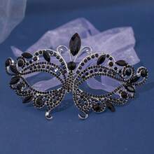 Premium Alloy Rhinestone Mask, Shiny Crystal Masquerade Mask For Venetian Carnival, Halloween, Christmas And Other Festival Parties - Silver - View 9