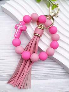 1pc Silicone Beaded Bracelet Keychain Creative Wrist Strap Keyring Bag Charm Ideal Gift For Friends Siblings Women Mothers Suitable For Daily Outfit Car Accessories School Bag Accessories Lanyards With Id Holder Car Accessories Bag Charms - Multicolor - 查看 5