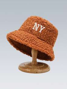 1顶秋冬女士帽子，泰迪绒渔夫帽，时尚韩版，百搭保暖，流行款帽子 - 泰迪絨漁夫NY - 查看 3