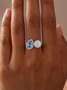 1枚925纯银戒指，镶嵌水滴形钻石，独特日常/约会之夜珠宝礼物，新年/情人节礼物 - 水滴圓鑽戒指 - 查看 4