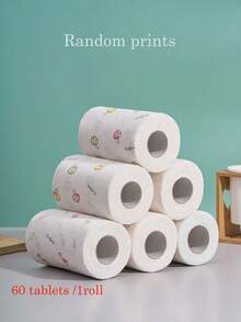 60pcs/Set Washable Reusable Disposable Kitchen Towels - Oil-Free, Wet And Dry Use, For Home Cleaning (Random Designs, 60 Sheets Per Roll) - A - View 3