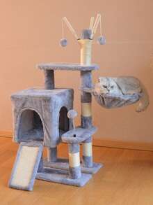 Cat Tree With Scratching Post And Plush Cat Bed, Compact Design For Large Cats, Sisal Scratching Column And Soft Cat Nest - Dusty Blue - View 8