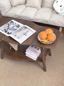 2 Layer Coffee Table Cloud Tea Table Modern Living Room Desk Shelf 80cm Cloud-Sh - Coffee Brown - View 2