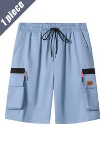 Men's Lightweight Casual Shorts, Elastic Waistband With Drawstring, Summer Shorts With Zipper Pockets - Baby Blue - View 3