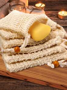 1pc/2pcs/4pcs Drawstring Linen Soap Foaming Bag, Suitable For Shower Exfoliating - Apricot - View 8
