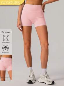 Pantalones cortos deportivos para mujer de cintura alta que levantan las caderas y controlan el abdomen, para fitness, running, yoga, entrenamiento atlético y ropa deportiva activa - Rosa - Ver 2