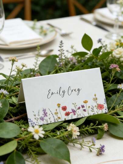 50pcs Floral Decoration Folding Wedding Table Cards, Suitable For Wedding Reception, Bridal Shower Seating, Table Cards, Table Numbers, Name Cards, Wedding Decor, Wedding Guest Cards, Party Table Cards And Party Supplies