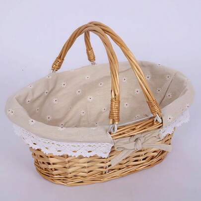 1 pieza | 32*25*14cm | Cesta de picnic, esencial de picnic primaveral al aire libre, cesta de picnic con doble asa, cesta de almacenamiento de aperitivos y frutas, adecuada para sala de estar, escritorio, dormitorio, decoración, aula, oficina, almacenamiento, cocina, almacenamiento de verduras y alimentos, almacenamiento de vajilla