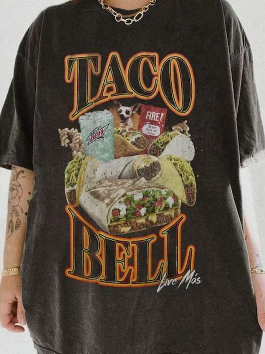 Taco Bell 90s Bootleg Tee For Women, Man, Taco Bell Hoodie, Taco Bell 90's Bootleg T-Shirt, Unisex Sweatshirt, Menswear, Womenswear - 黑色 - 查看 1