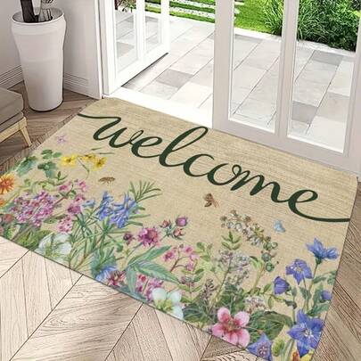 1件花卉迎宾门垫，室内外通用入口垫，奢华粉玫瑰与橄榄绿相间，充满活力的春夏花卉图案，可重复使用的长方形前门垫，迷人的粉色爱心和动物爪印迎宾垫 - 红色背景，适合情人节、周年纪念日、婚礼 - 也适用于厨房、卧室、客厅、浴室装饰，可用作门垫或小地毯