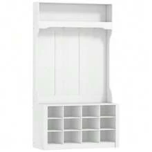 Wardrobe With Shelf, Bench, Hooks, Shoe Compartments, Particleboard, MDF, White - White - View 9