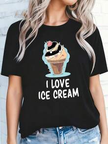 Camiseta con Estampado de Helado para Mujer - Negro 2 - Ver 2